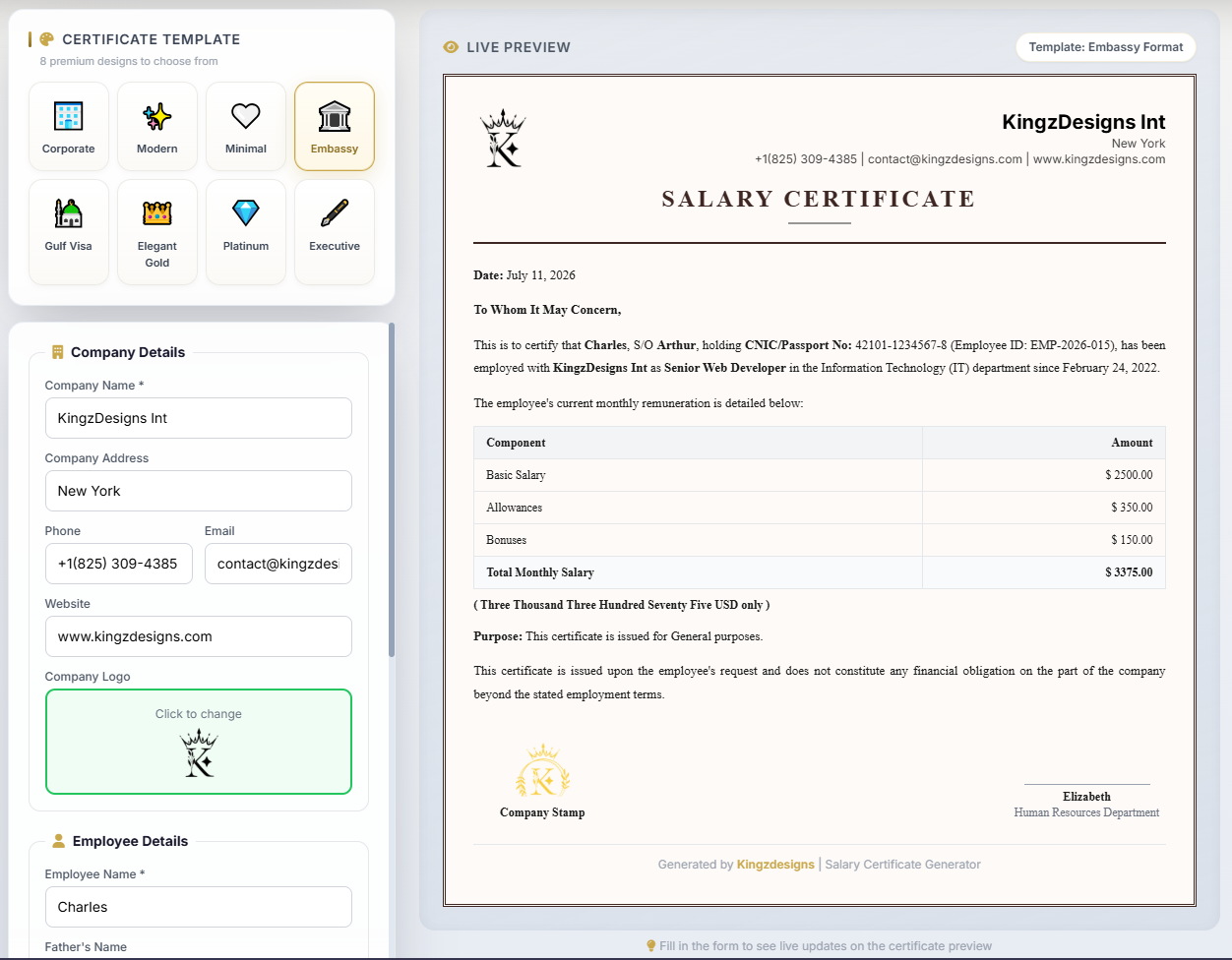Free Online Salary Certificate Maker with 8 Premium Templates Post