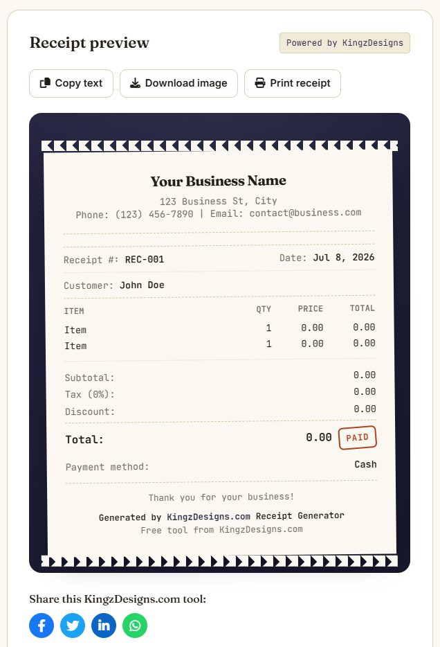 Free Online Receipt Maker with Multi-Currency Support & Instant Preview Post
